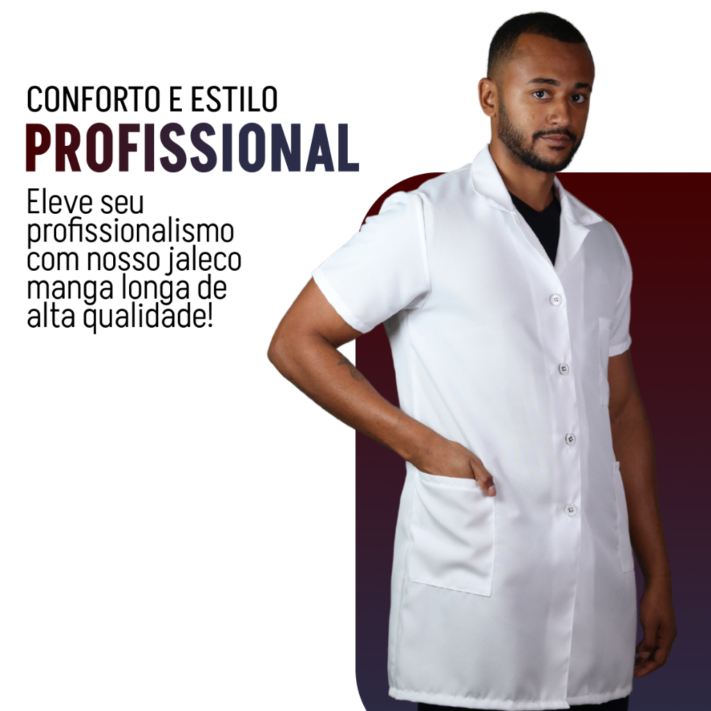Jaleco Oxford Unissex Manga Curta Gola 3 Bolso Uniforme