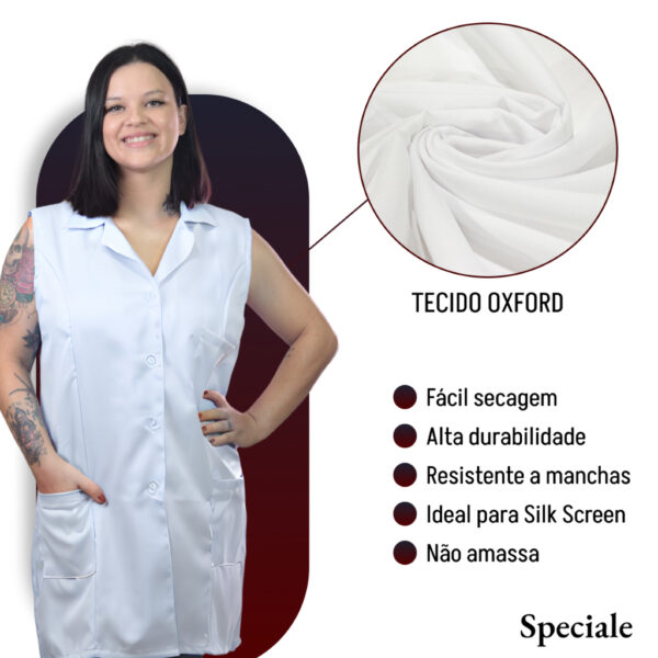 Jaleco Oxford Feminino Regata Acinturado 2 Bolsos Gola Cores - Image 3