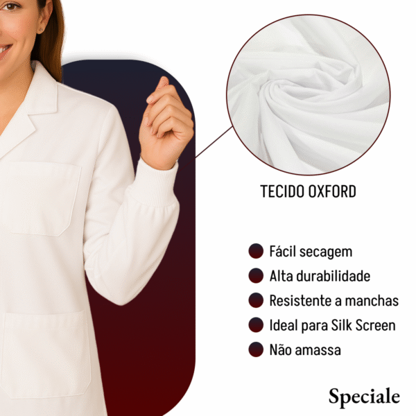 Jaleco Unissex Manga Longa Punho Elástico 3 Bolsos Uniforme - Image 3