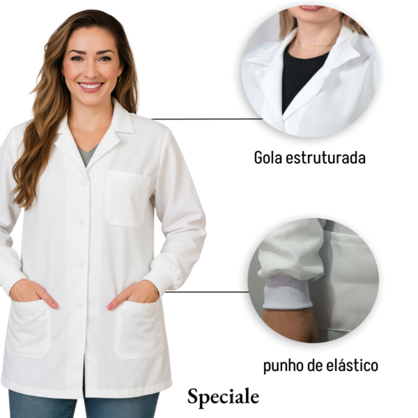 Jaleco Unissex Manga Longa Punho Elástico 3 Bolsos Uniforme - Image 2